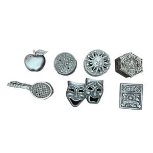 Collectible Pewter Trinket Boxes Lot of 7 Miniature Pin Boxes Celestial Variety